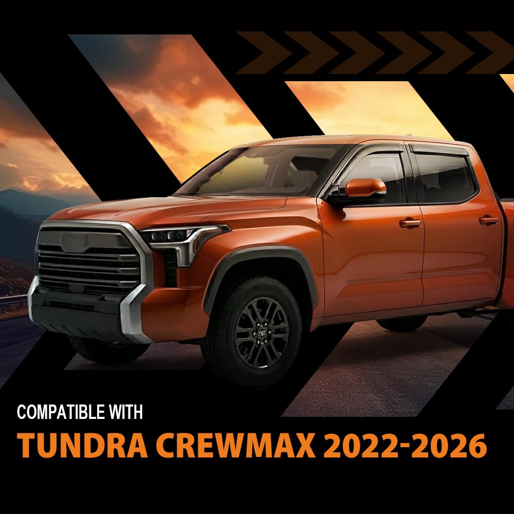 G-PLUS in-Channel Auto Vent Window Visor Compatible with Toyota Tundra CrewMax Only 2022-2026 Not Fit Double Cab 4PCS Smoky