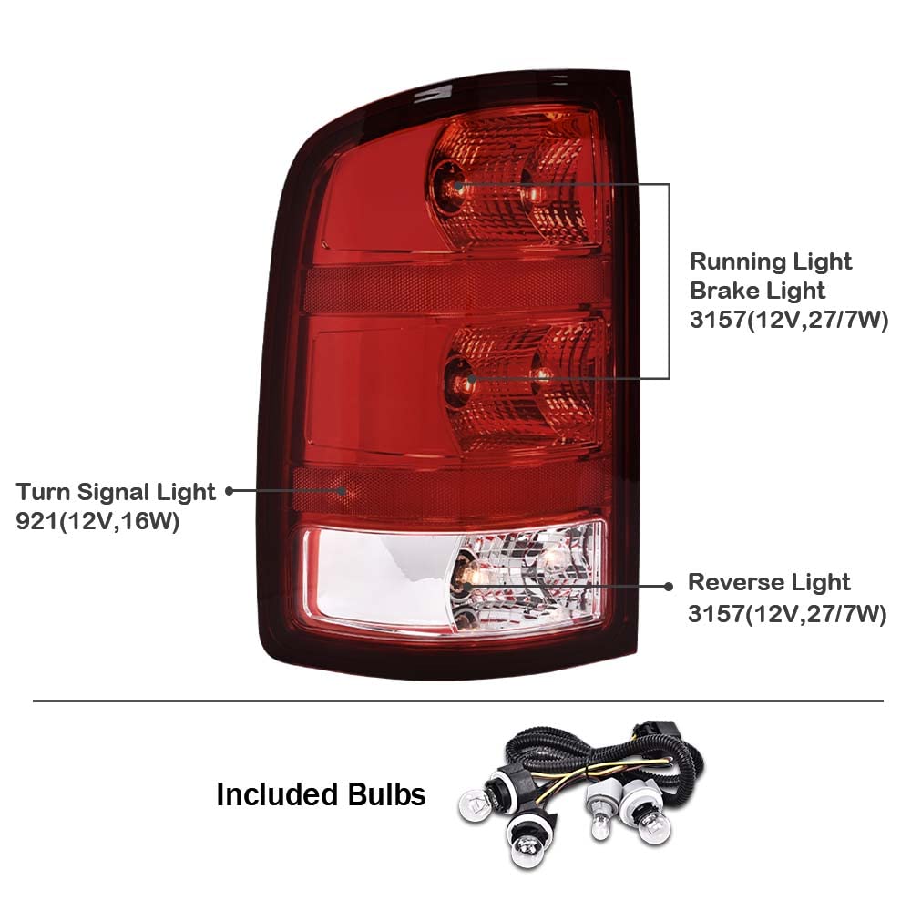 G-PLUS Tail Lights Lamps w/Bulbs & Wiring Harness Fit GMC Sierra 2007-2013 1500 2500 3500HD Red Lens Taillamps Brakelights Luces Traseras Faros TraserosAssembly Left+Right