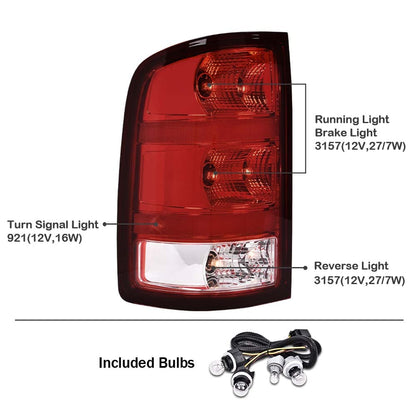 G-PLUS Tail Lights Lamps w/Bulbs & Wiring Harness Compatible with GMC Sierra 1500 2500 3500HD 2007-2013 Left+Right Red Lens Taillamps Brakelights Luces Traseras Faros TraserosAssembly
