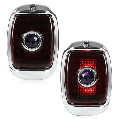 G-PLUS Tail Lights Assembly w/Blue Jewel Compatible with Chevy GMC Truck 1940-1953 w/Chrome Rim Left & Right Side Tail Lamps Luces Traseras, Red Lens