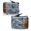 G-PLUS Headlights Assembly Fit Chevy Silverado 1500 2007-2013, Fit Chevy Silverado 2500 3500 & HD 2007-2014, Left & Right Headlamps Smoky Lens Chrome Housing Amber Reflector, faros delanteros