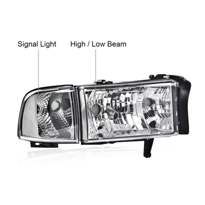 G-PLUS Headlights HEADLIGHTS | Fit Dodge Ram 1500 1994-2001/HEADLIGHTS | Fit Dodge Ram 2500 3500 1994-2002 Clear Lens Chrome Housing Clear Reflector Bumper Headlamps w/o Bulbs,faros delanteros Assembly