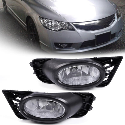 G-PLUS Fog Lights H11 12V 55W Halogen Lamp Compatible with 2009-2011 Honda Civic Sedan 4 Door with Bulbs & Wiring Harness & Switch Kit Real Glass Clear Lens