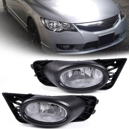 G-PLUS Fog Lights H11 12V 55W Halogen Lamp Compatible with 2009-2011 Honda Civic Sedan 4 Door with Bulbs & Wiring Harness & Switch Kit Real Glass Clear Lens