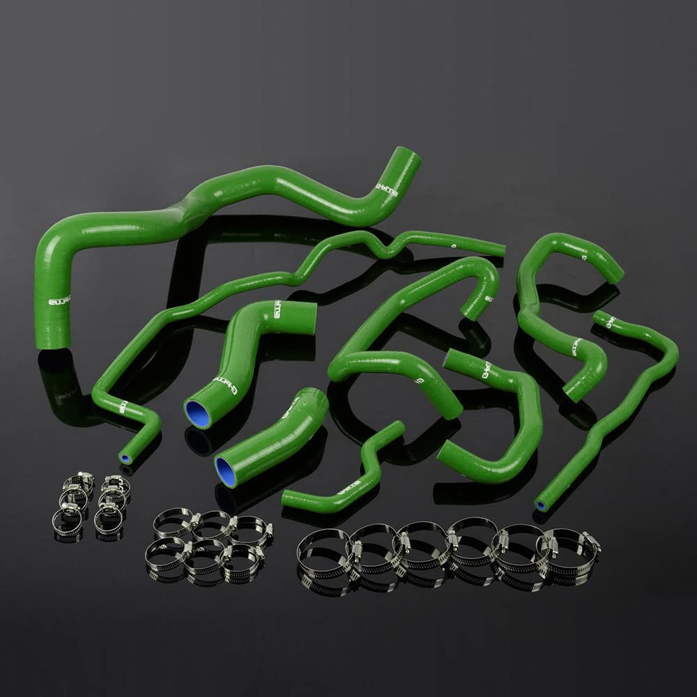 G-PLUS Silicone Radiator Coolant Hose Kit Clamps Compatible With 1999-2006 Volkswagen VW Golf Mk4 Turbo 1.8T Green