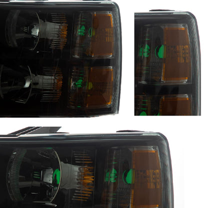 G-PLUS LED Headlights Assembly Fit Chevy Silverado 1500 2007-2013, Fit Chevy Silverado 2500 HD 3500 HD 2007-2014, Left & Right Headlamps Smoky Lens Black Housing Amber Reflector, faros delanteros