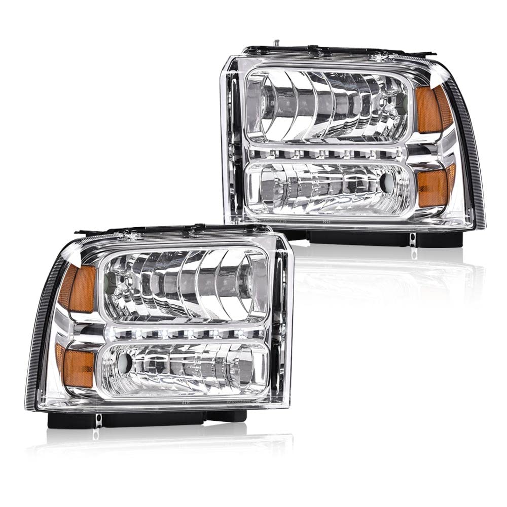G-PLUS LED Headlights Compatible with Point StyleFord F250 F350 F450 F550 Super Duty 2005-2007 DRL BAR Headlamps Clear Lens Chrome Housing Amber Reflector,faros delanteros