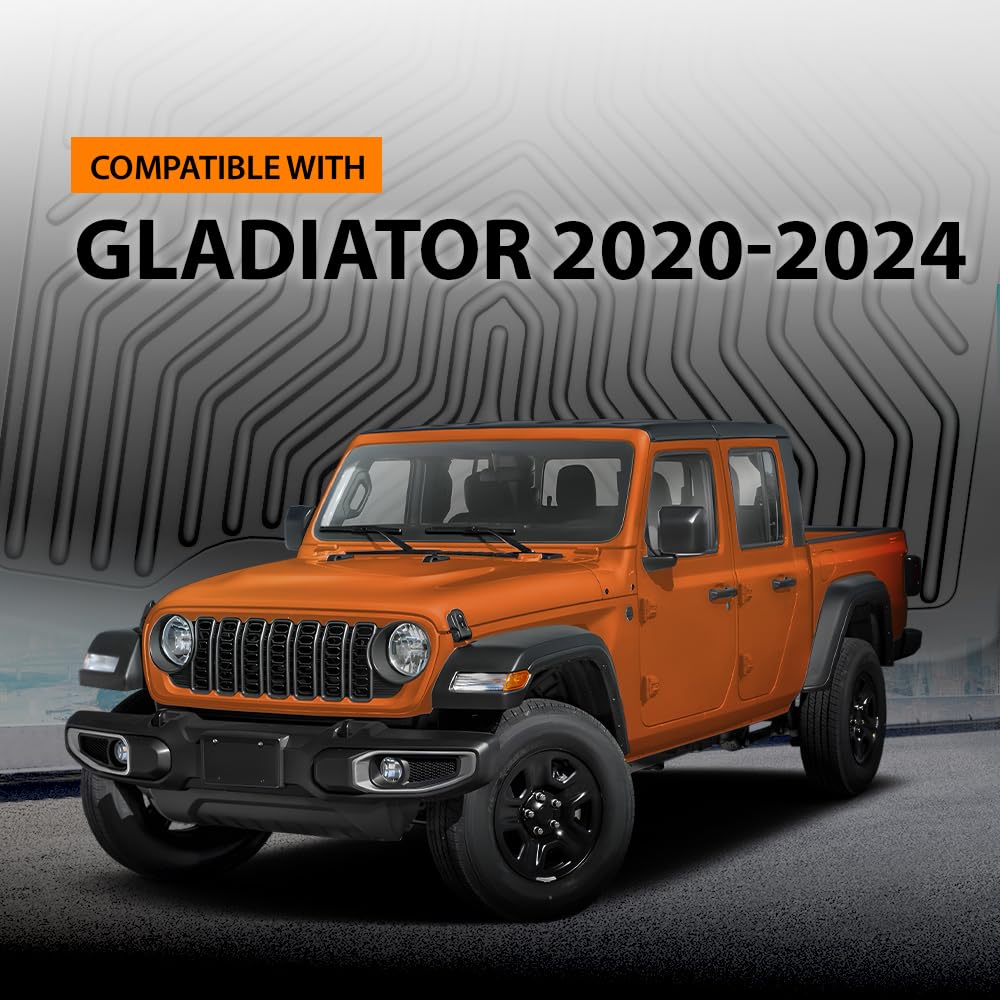 G-PLUS Floor Mat, Compatible with Jeep Gladiator 2020-2024, 1st & 2nd Row Full Set, All Weather Protection TPE Floor Liners Black