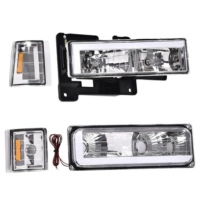 G-PLUS LED Halogen Headlights Assembly Fit GMC C1500 K1500 Yukon 94-99/Fit GMC C2500 C3500 K2500 K3500 Suburban 94-00 Driver & Passenger Side Bumper Lamp Headlamps,faros delanteros