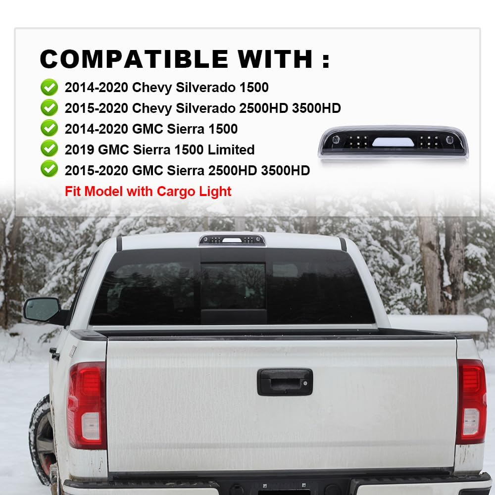 G-PLUS LED Third 3rd Brake Light Compatible with 2019 GMC Sierra 1500 Limited,Fit 2015-2020 GMC Sierra 2500HD 3500HD Third Tail Light Rear Cargo Lamp High Mount Stop light
