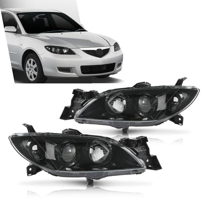 G-PLUS Projector Headlights Headlamps Fit Mazda 3 4-Door Sedan 2004-2009 NOT Fit Hatchback Models, Not Fit Factory HID Models Clear Lens Black Housing Clear Reflector,faros delanteros