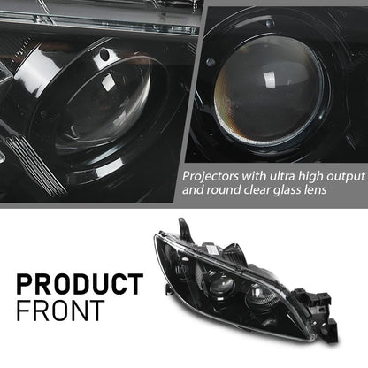 G-PLUS Projector Headlights Headlamps Fit Mazda 3 4-Door Sedan 2004-2009 NOT Fit Hatchback Models, Not Fit Factory HID Models Clear Lens Black Housing Clear Reflector,faros delanteros
