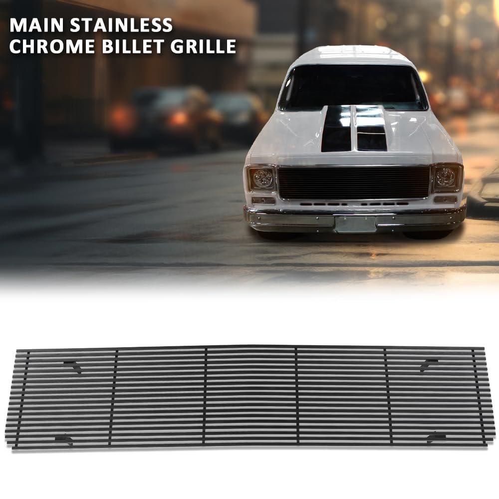 G-PLUS Front Bumper Billet Grille Stainless Compatible with Chevy Blazer Suburban C/K Pickup 1973-1980, Fit GMC C/K Pickup Suburban 1973-1980 Black Grill