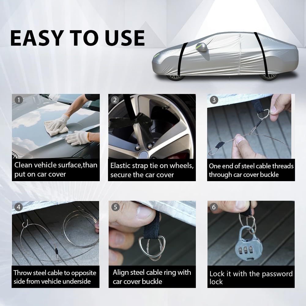 Heavy-Duty Car Cover Waterproof All Weather for Universal Sedan, Outdoor Rain Sun Snow UV Protection, Indoor Dust and Scratch Resistant 3L+ (189 * 71 * 59 inch)