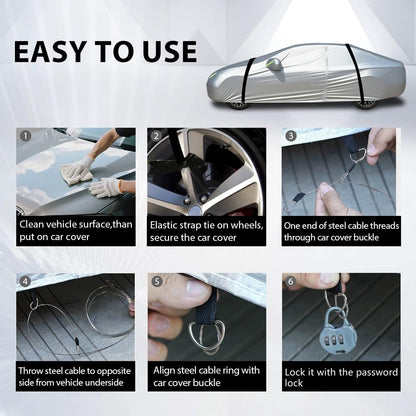 Heavy-Duty Car Cover Waterproof All Weather for Universal Sedan, Outdoor Rain Sun Snow UV Protection, Indoor Dust and Scratch Resistant 3L+ (189 * 71 * 59 inch)