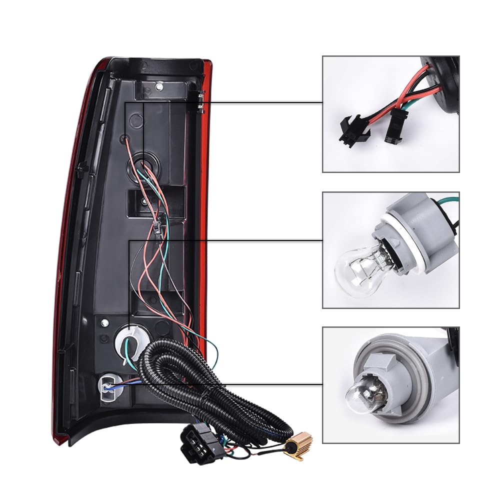 G-PLUS LED Tail Lights Assembly w/Wiring Harness & White light Bar Compatible with Chevy Silverado 1500 2500 2003-2006 Left & Right Rear Brake Lamps, GM2800174 GM2801174, Red Lens Clear Housing