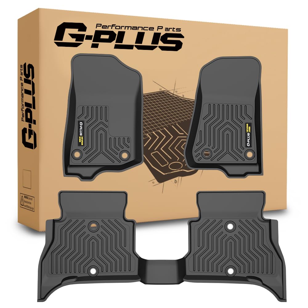 G-PLUS Floor Mats 3PCS Compatible with Jeep Wrangler Unlimited 4XE 4 Door 2021 2022 2023 2024 2025, 1st & 2nd Row All Weather Protection TPE Floor Liners Black