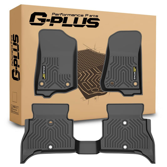 G-PLUS Floor Mats 3PCS Compatible with Jeep Wrangler Unlimited 4XE 4 Door 2021 2022 2023 2024 2025, 1st & 2nd Row All Weather Protection TPE Floor Liners Black