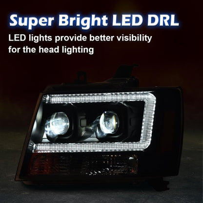 G-PLUS LED Headlights Assembly Fit Chevy Tahoe Avalanche Subarban 1500 2500 2007-2014 DRL Corner Turn Signal Headlamps Set Pair Left & Right Clear Lens Black Housing Amber Reflector,faros delanteros