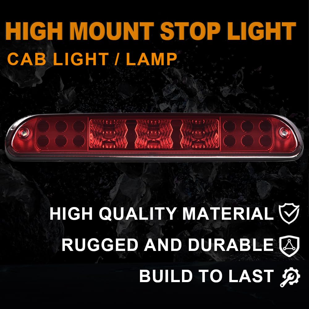 G-PLUS Rear LED Third Brake Light Compatible With 1999-2015 Ford F250 F350 F450 F550 Super Duty,(NOT FOR Harley-Davidson Edition), 3rd Stop Lamps,Red Lens Chrome Housing