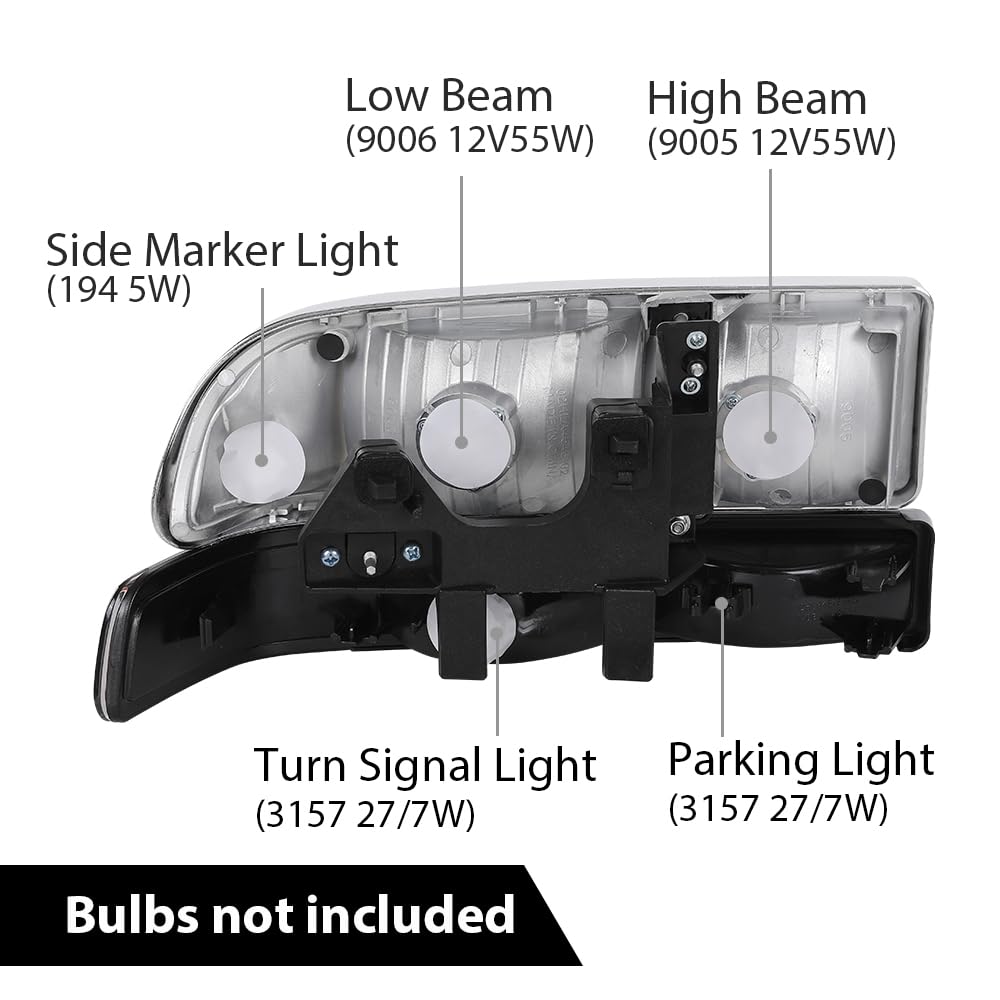 G-PLUS Headlights Corner Bumper Turn Signal w/o Bulbs Fit Chevy Blazer 1998-2005 / Fits Chevy S10 Pickup 1998-2004 Clear Lens Chrome Housing Amber Reflector Bumper Headlamps,faros delanteros Assembly