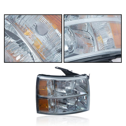 G-PLUS Headlights Assembly Fit Chevy Silverado 1500 2007-2013, Fit Chevy Silverado 2500 3500 & HD 2007-2014, Left & Right Headlamps Smoky Lens Chrome Housing Amber Reflector, faros delanteros