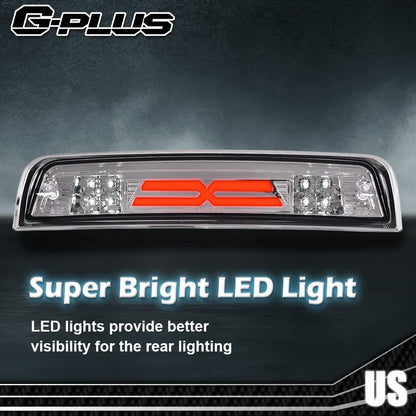 G-PLUS 3D LED Bar Truck Third 3rd Tail X Brake Light Compatible With 2009-2010 Dodge Ram 1500 2011-2017 Ram 1500 2500 3500 55372082AE 55372082AF High Mount Stop light