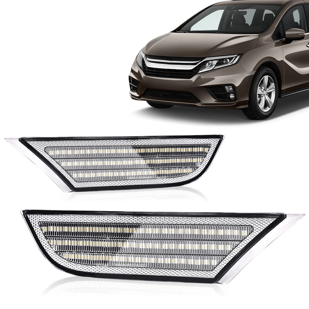 G-PLUS LED Sequential Signal Lamp Side Marker Lights Compatible with Honda Odyssey 2018 2019 2020 2021 2022 33800-THR-A01, 33850-THR-A01 Clear Lens