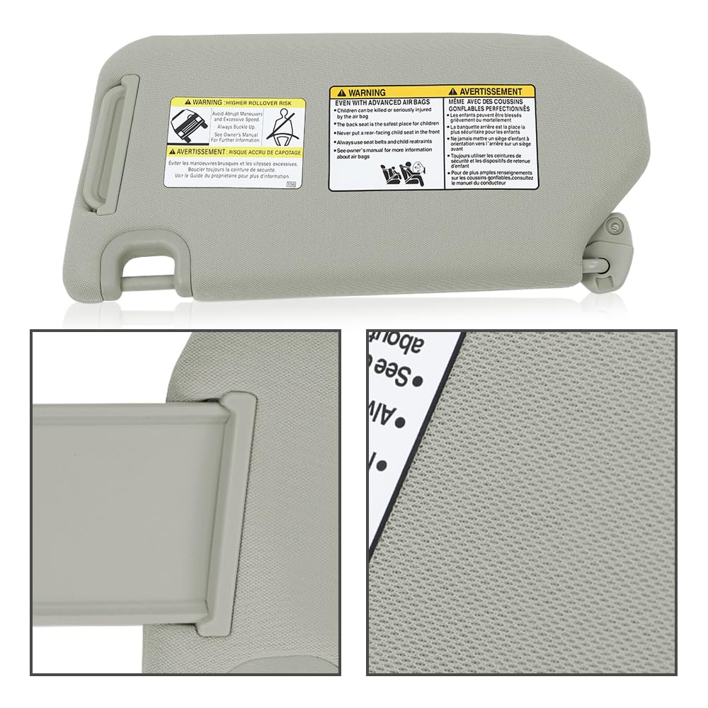 G-PLUS Gray Right Side Sun Visor with with Lights and Mirror Compatible with 2013-2018 Nissan Pathfinder (Platinum, SL, SV)/ 2014-2017 Infiniti QX60 96400-9PB0A