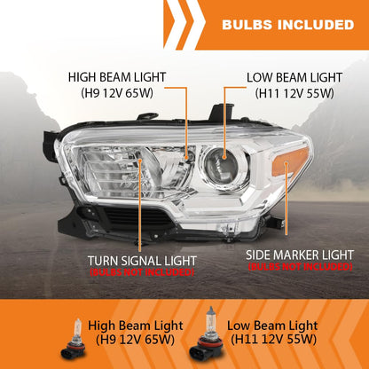 G-PLUS Headlight Assembly Left Side w/o LED Daytime Running Light Compatible with Toyota Tacoma 2016-2018 Fit Models Without Factory LED Daytime Running Light Only White