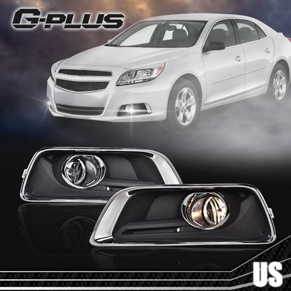 G-PLUS Bumper Fog Lights Pair Compatible With 2013-2015 Chevy Malibu Clear Front Bumper Fog Lights With Switch+Wiring One Pair Front Bumper Driving Fog Lamps GM2592301 GM2593301