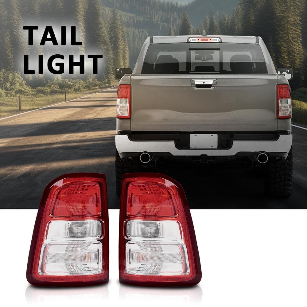 G-PLUS Tail Lights Brake Lamp w/Bulbs Driver & Passenger Compatible with Dodge Ram 1500 2019-2023/Not Fit Ram 1500 Classic and LED Type 55112988AE 55112989AE Luces Traseras Rear Brake Lamps Assembly