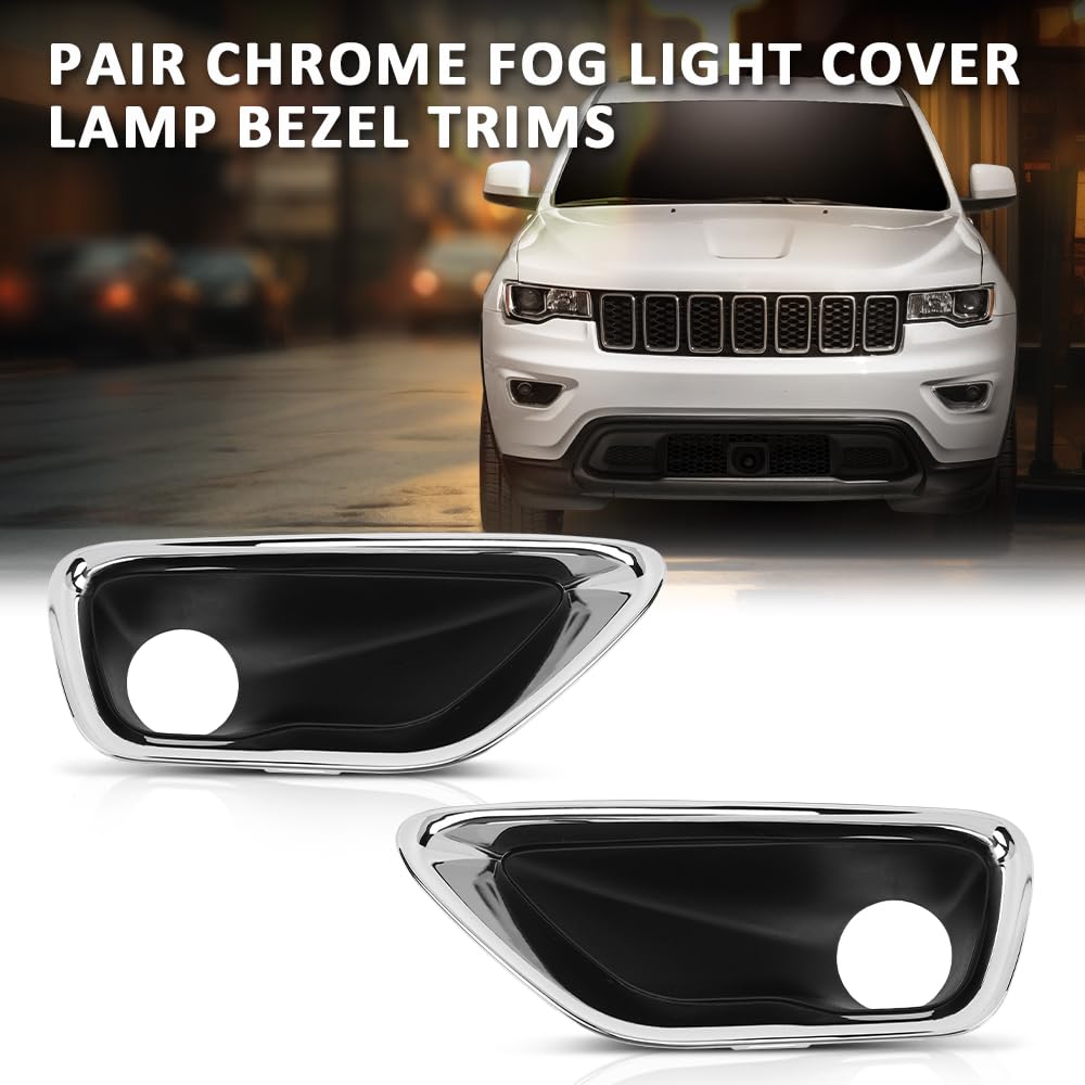 G-PLUS Fog Light Cover Lamp Bezel Trims Compatible with Jeep Grand Cherokee 2016-2020 Pair Chrome 68261710AA, 68261711AA