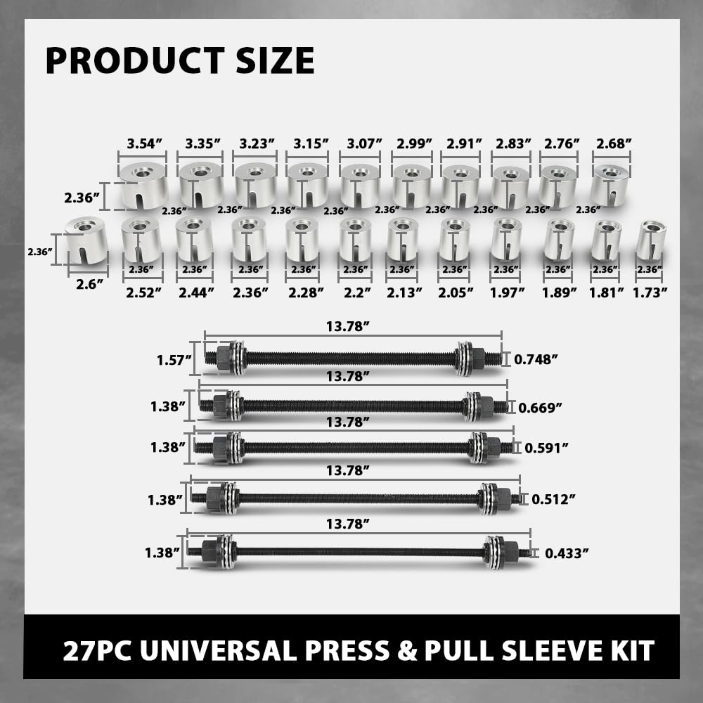 G-PLUS Universal Press & Pull Sleeve Kit Bush Bearing Removal Insertion Tool Set Compatible with Cars, LGV and HGV Silver