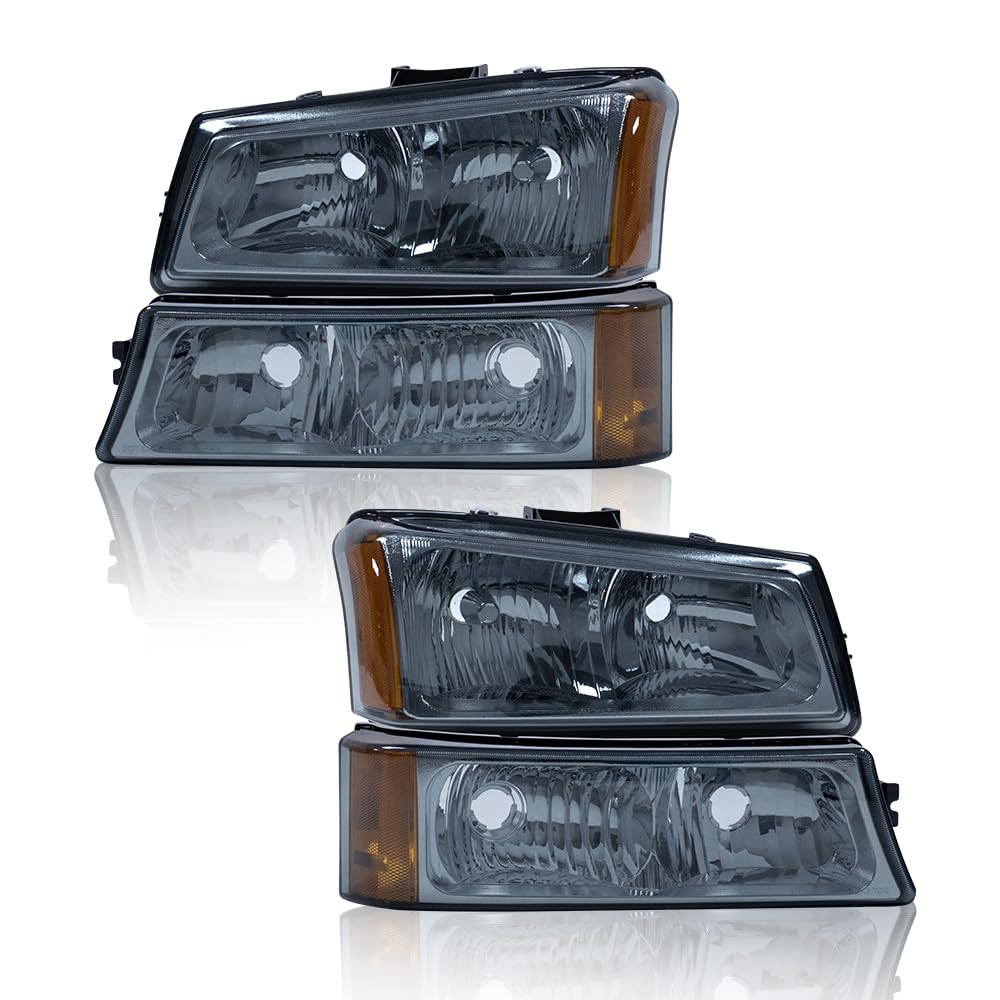 G-PLUS Headlights Bumper Lamp + Fog Lights Combo Assembly Compatible with Chevy 2003-2006 Silverado Avalanche 1500/2500/3500 PickupBumper Headlamps,faros delanteros