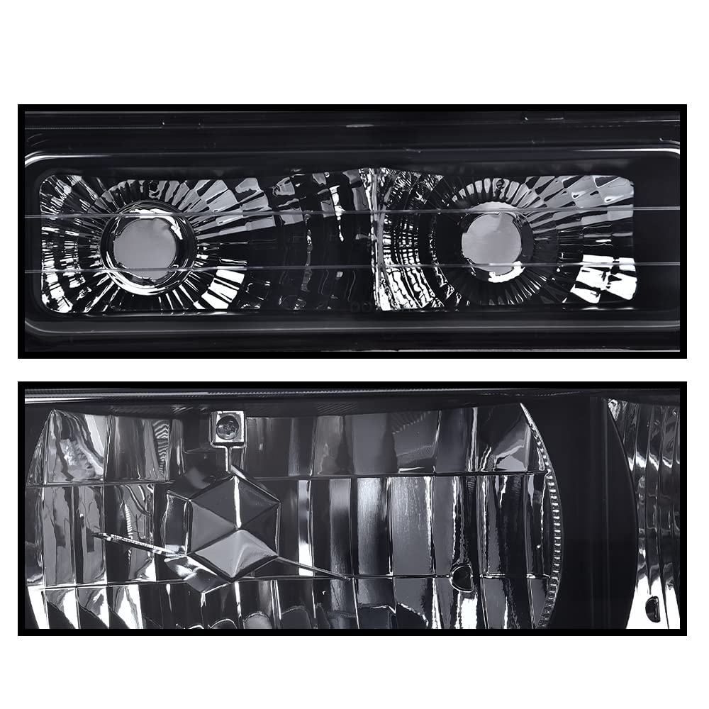 G-PLUS Headlights Assembly, Fit 1994 1995 1996 1997 1998 1999 GMC C1500 K1500 Yukon Bumper Headlamps, Smoky Lens Black Housing Clear Reflector