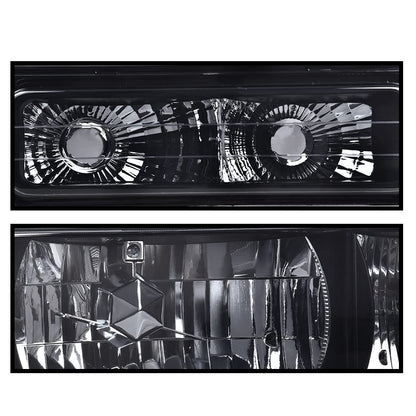 G-PLUS Headlights Assembly, Fit 1994 1995 1996 1997 1998 1999 GMC C1500 K1500 Yukon Bumper Headlamps, Smoky Lens Black Housing Clear Reflector