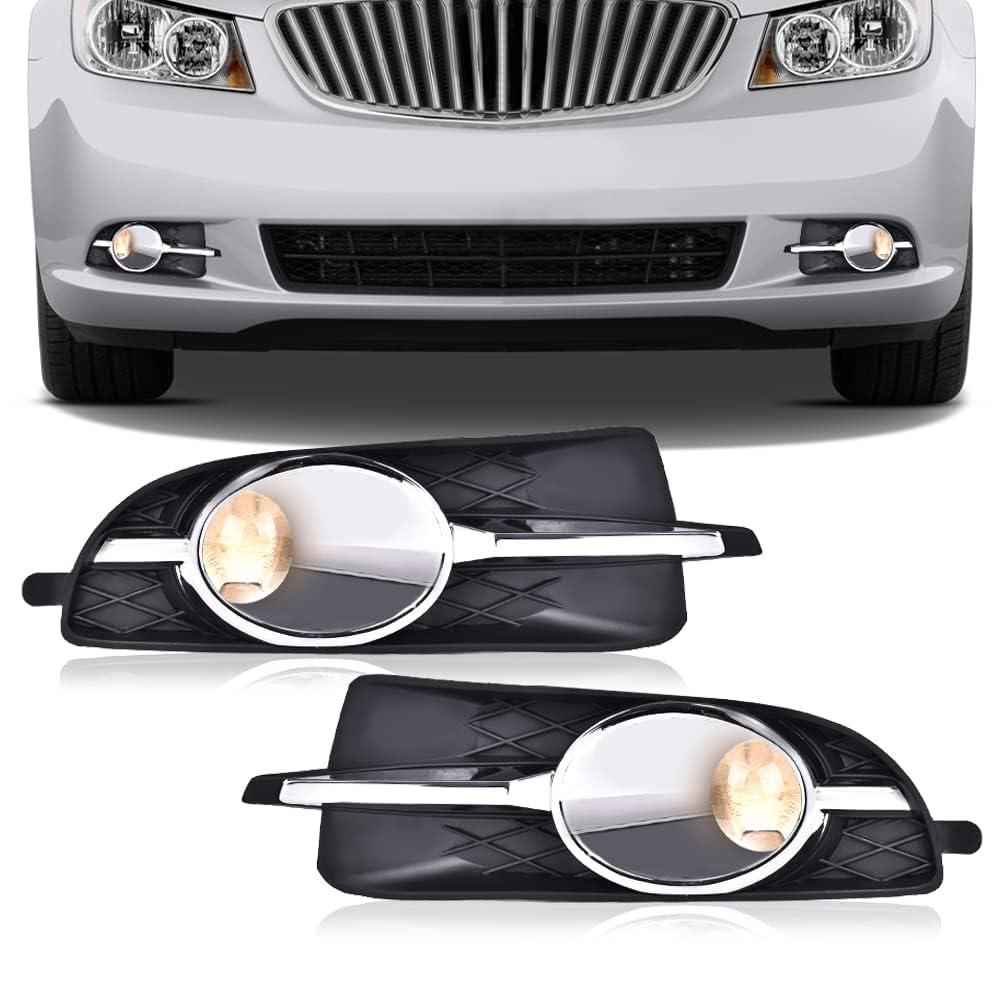 G-PLUS Front Bumper Fog Lights + Cover Trim Compatible with Buick LaCrosse 2010 2011 2012 2013 Driver & Passenger Side Fog Lamps Clear lens RW1345
