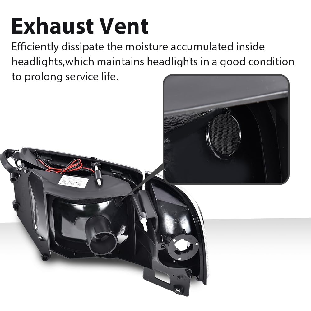 G-PLUS LED Light Strip Headlights Lamps w/o Bulbs Fit Dodge Ram 1500 1994-2001/Dodge Ram 2500 3500 1994-2002,Smoke Lens Black Housing Clear Reflector Bumper Headlamps,faros delanteros Assembly