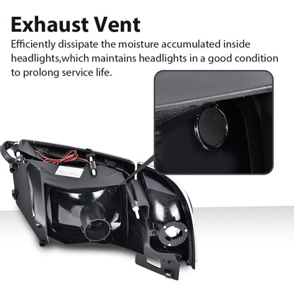 G-PLUS LED Light Strip Headlights Lamps w/o Bulbs Fit Dodge Ram 1500 1994-2001/Dodge Ram 2500 3500 1994-2002,Smoke Lens Black Housing Clear Reflector Bumper Headlamps,faros delanteros Assembly