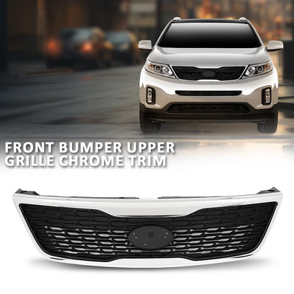 G-PLUS Front Bumper Upper Grille Grill W/Chrome Trim, Compatible with Kia Sorento 2014-2015, KI1200155, KI1200155C, 863501U500, KI1200155D