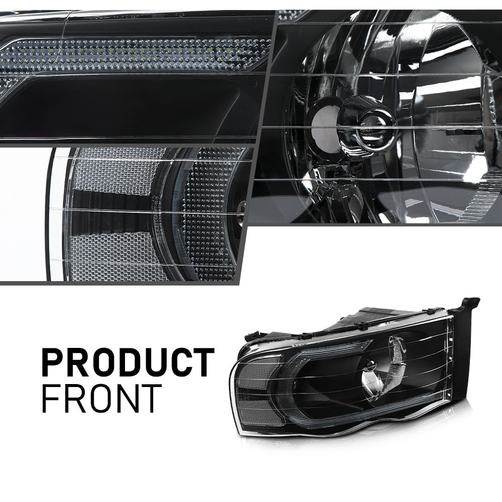 G-PLUS LED Headlights Assembly Compatible with Dodge Ram 1500 2002-2005, Fit Dodge Ram 2500 3500 2003-2005 Headlamps Assembly, Clear Lens Black Housing Clear Reflector, faros delanteros