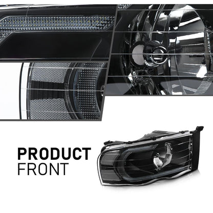 G-PLUS LED Headlights Assembly Compatible with Dodge Ram 1500 2002-2005, Fit Dodge Ram 2500 3500 2003-2005 Headlamps Assembly, Clear Lens Black Housing Clear Reflector, faros delanteros