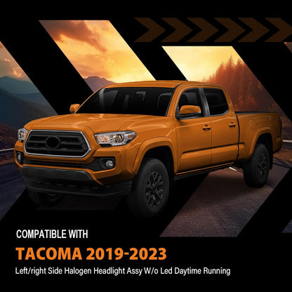 G-PLUS Headlight Assembly Left and Right Side w/o LED Daytime Running Light Compatible with Toyota Tacoma SR5 Crew Cab/Extend Cab Pickup 2019-2023 2PCS White and Black