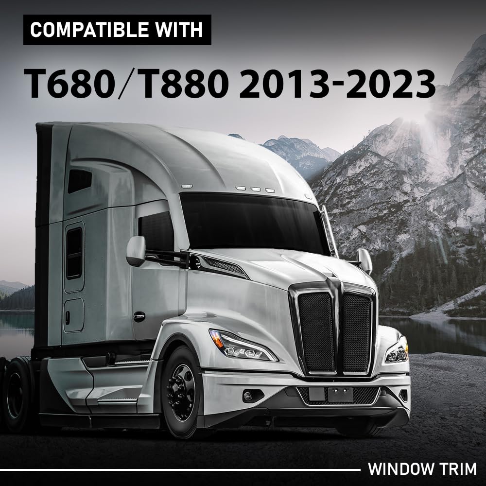 G-PLUS 8" Chopped Top Window Trim Pair, Compatible with Kenworth T680 & T880 Trucks 2013+, Stainless Steel
