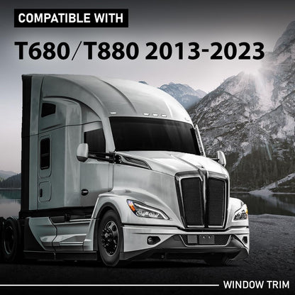 G-PLUS 8" Chopped Top Window Trim Pair, Compatible with Kenworth T680 & T880 Trucks 2013+, Stainless Steel