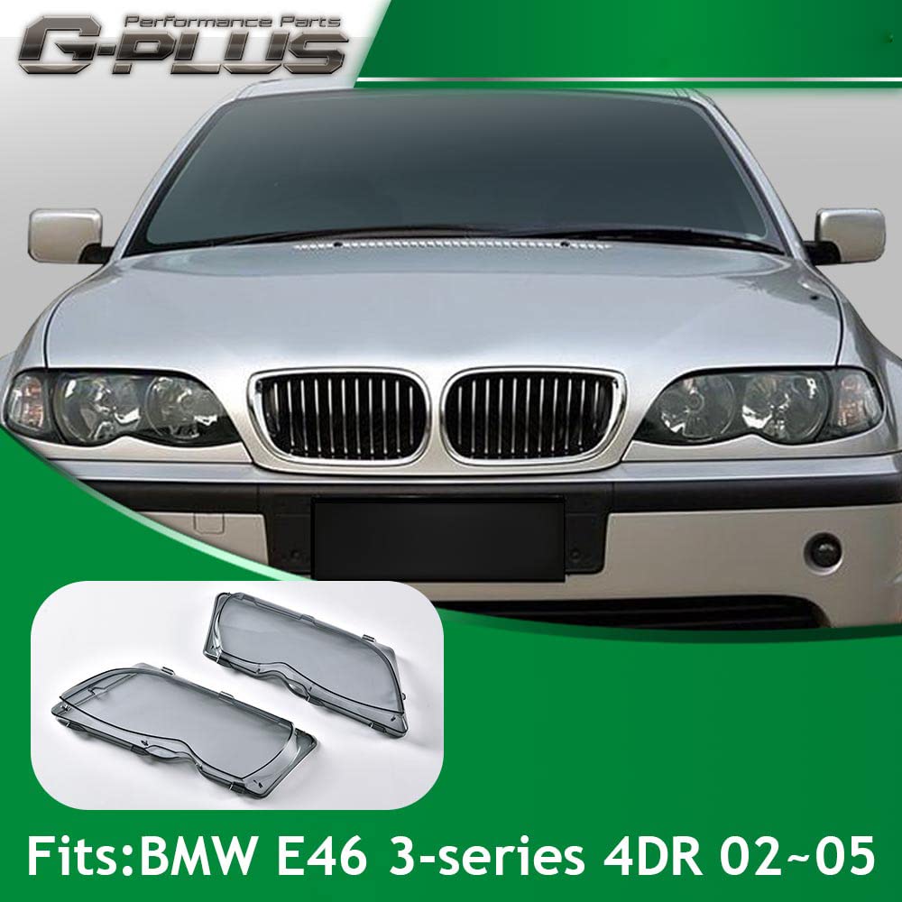 G-PLUS Headlight Headlamp Lense Smoky Lens Cover Replacement for BMW E46 4Door 320i 325i 325xi 330i 330xi 02-05 Left Right Side