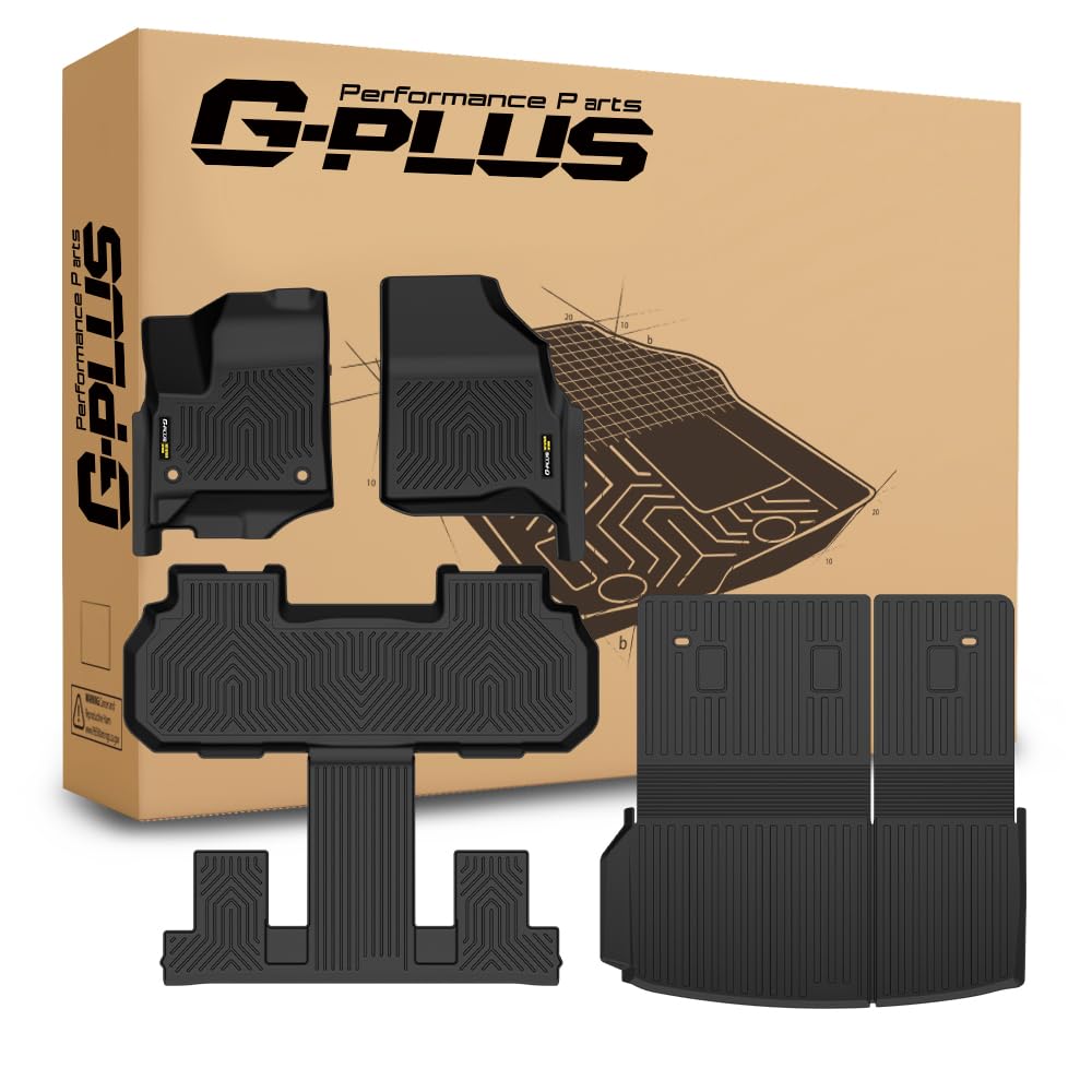 G-PLUS Floor Mats & Trunk Mat Fit Chevy Traverse 7-Seat 2024-2026 (Not Fit Limited 2024)/GMC Acadia 7-Seat 2024-2026/Buick Enclave 2025-2026 All Weather Protection TPE Floor Cargo Liners Accessories