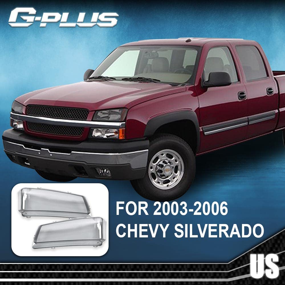 G-PLUS Front Headlight Lens Cover Compatible with 2003-2006 Chevy Silverado, Left & Right Side (Smoky Lens)