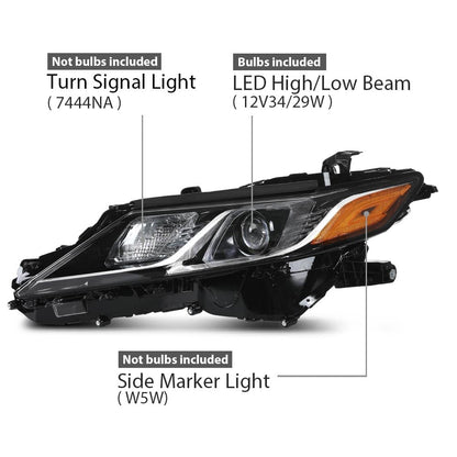 G-PLUS Projector Headlight w/Bulb Compatible with Toyota Camry LE SE 2018-2022 Left Driver Clear Lens Black Housing Amber ReflectorBumper Headlamps,faros delanteros